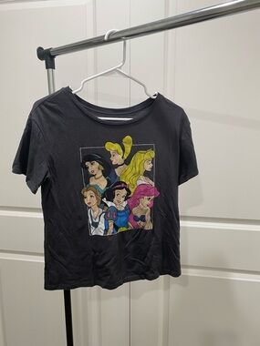 Disney Black Short-Sleeve Tee with Multicolor Princess Print